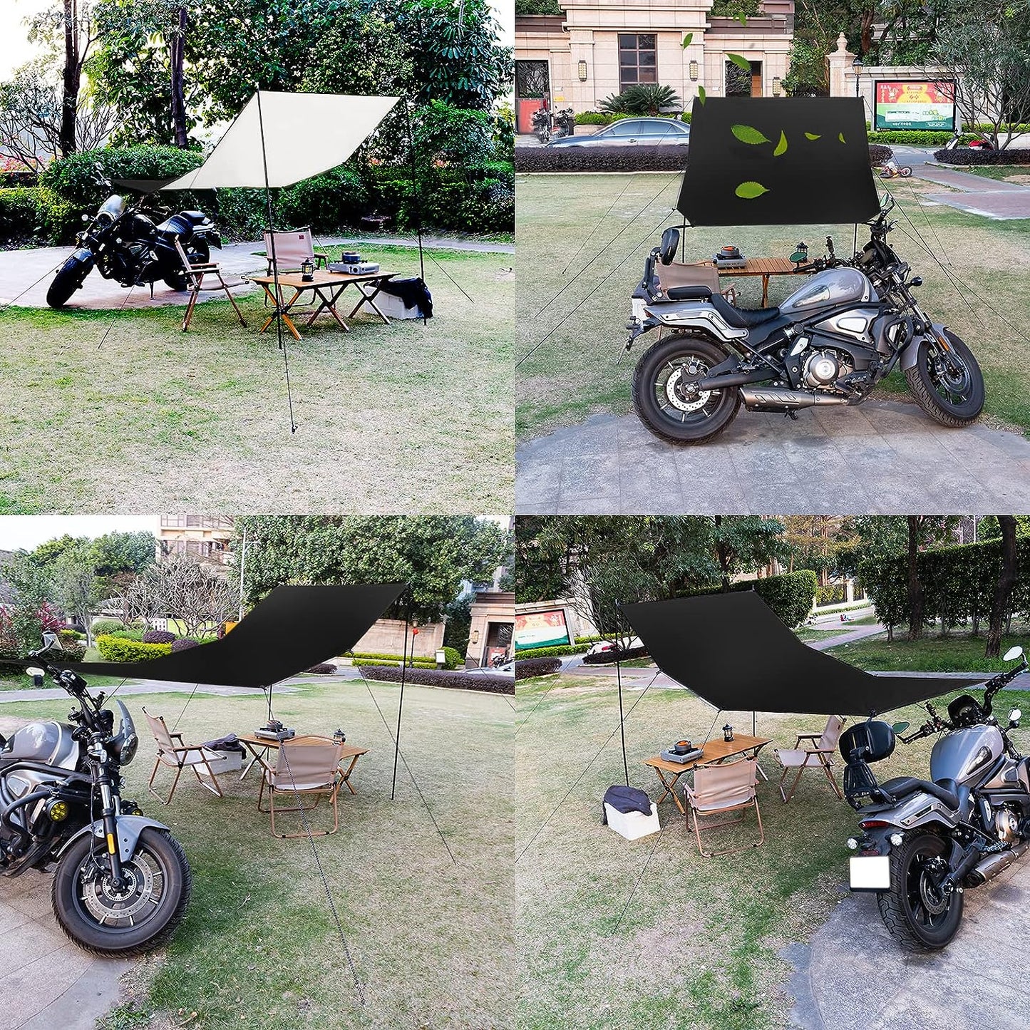 Motorcycle Sun Shade Side Shelter Rooftop Silver Painted Tent Compatible with Motorcycles | Waterproof & Windproof & Sunproof