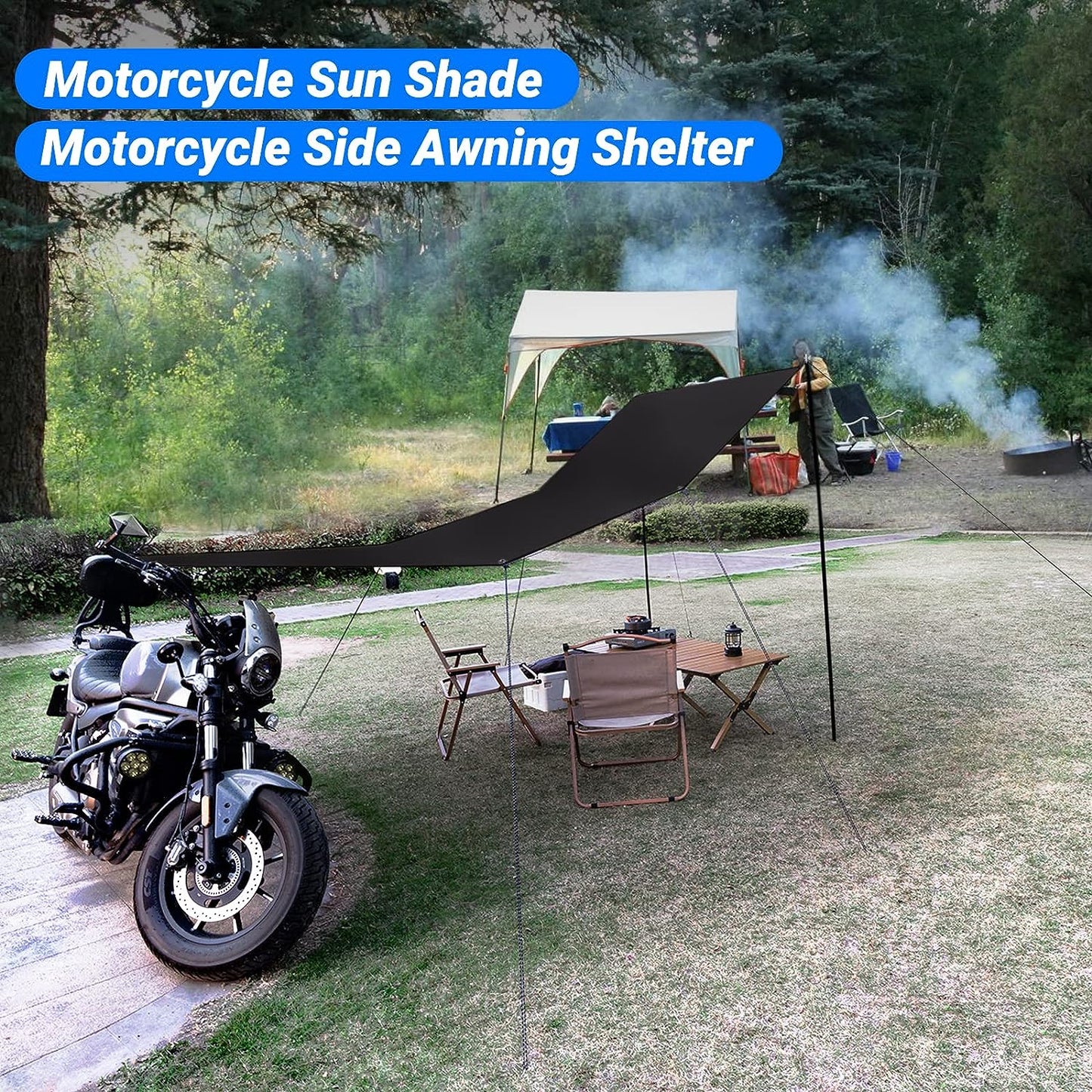 Motorcycle Sun Shade Side Shelter Rooftop Silver Painted Tent Compatible with Motorcycles | Waterproof & Windproof & Sunproof