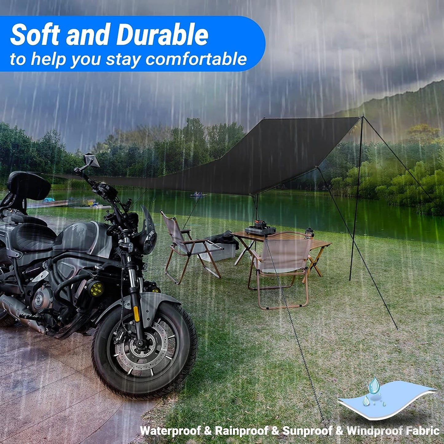 Motorcycle Sun Shade Side Shelter Rooftop Silver Painted Tent Compatible with Motorcycles | Waterproof & Windproof & Sunproof