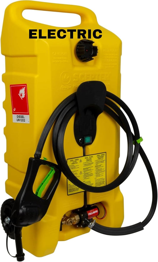 Scepter 14 Gallon Gas Caddy with Electric Fuel Pump, Flo ‘N Go Powered Portable Fuel Tank with Fill-Rite Transfer Pump and 10-Foot Hose for Farm, Marine, Commercial, and Home Use, Gasoline, Red