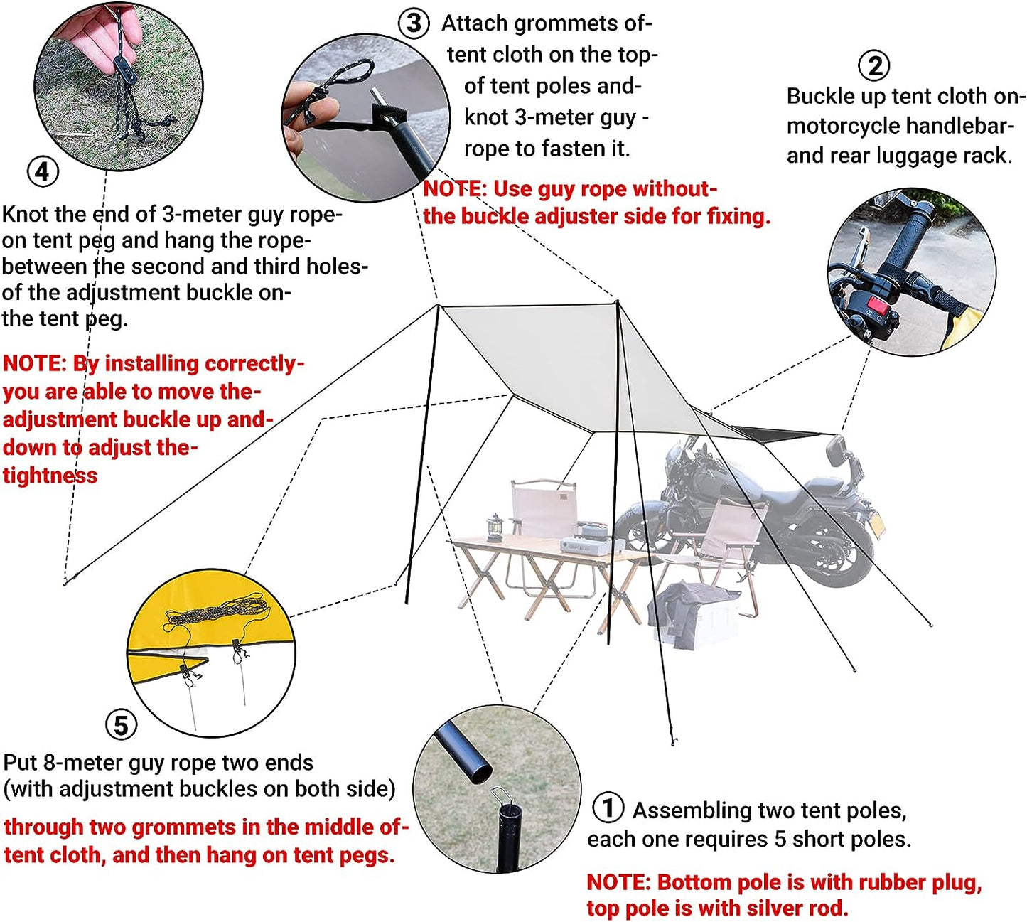 Motorcycle Sun Shade Side Shelter Rooftop Silver Painted Tent Compatible with Motorcycles | Waterproof & Windproof & Sunproof